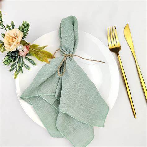 Serviette de Table vert sauge en Gaze de Coton