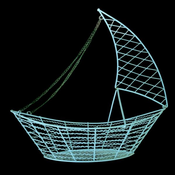 support dragées " bateau" en fil métallique blanc