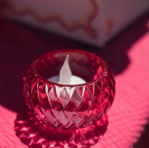 photophore en verre framboise