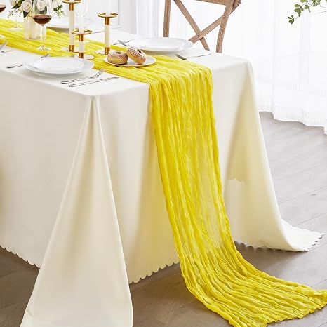 Chemin de Table en Mousseline Jaune – 300 x 50 cm