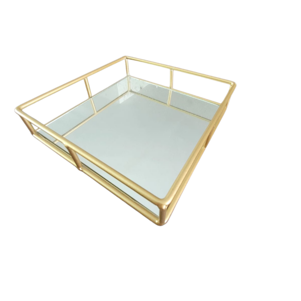 Plateau Carré Miroir et Or – 20 x 20 cm