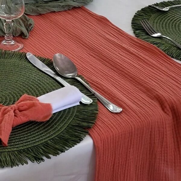chemin de table corail en gaz de coton 300 x 40