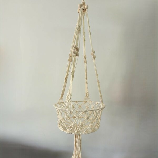 Suspension en Macramé Beige – Hauteur 110 cm