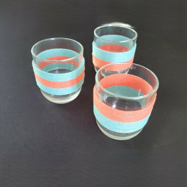 Mini Vase Décoratif en Ficelle Turquoise & Corail – H 9 cm